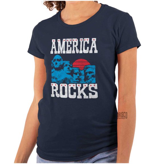 America Rocks Mount Rushmore USA Womens Slim Fit Graphic Tee Brisco Brands S