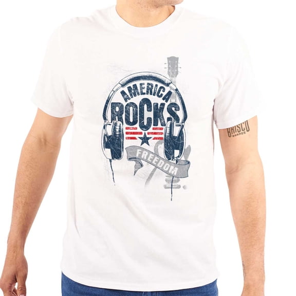 America Rocks Patriotic Headphones Men's Graphic T Shirt Tees Brisco Brands M