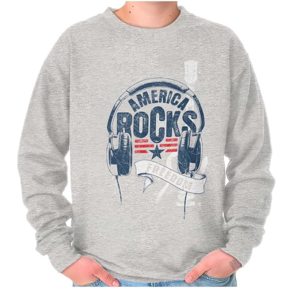 America Rocks Patriotic Headphones Unisex Plus Fleece Graphic Sweatshirt Brisco Brands 2X