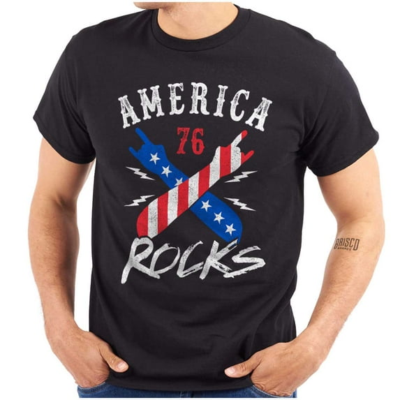 America Rocks Patriotic Music Lover Plus Size Crewneck Graphic Tee Shirt Brisco Brands 2X