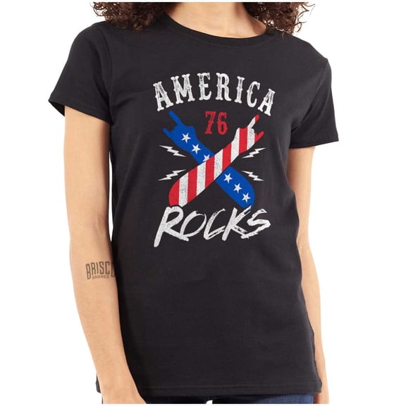 America Rocks Patriotic Music Lover Womens Slim Fit Graphic Tee Brisco Brands X