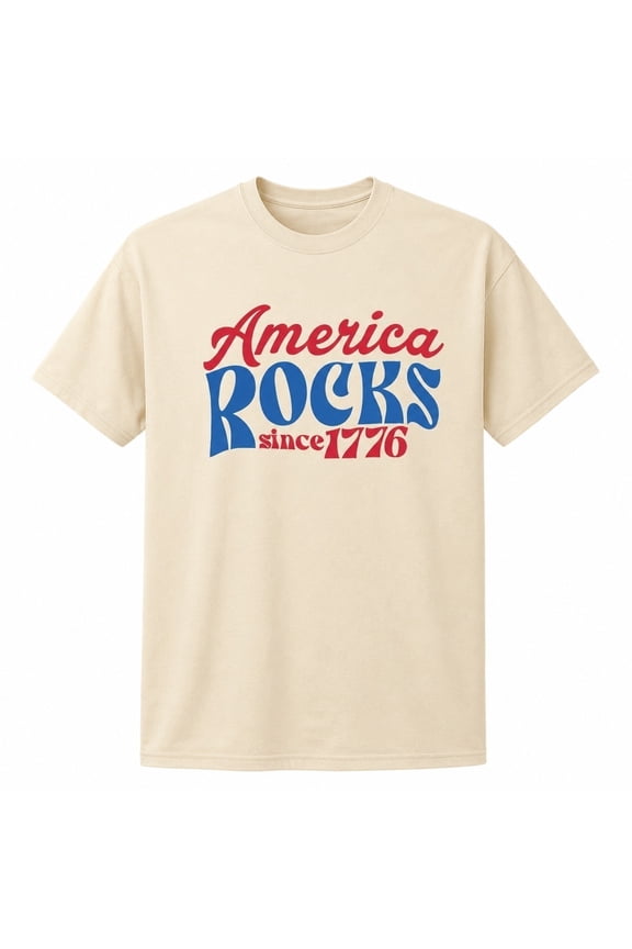 America Rocks Since 1776 Patriotic Retro Graphic T-Shirt, Unisex Classic Fit