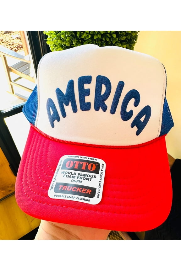 America Royal Glitter Puff Trucker Hat