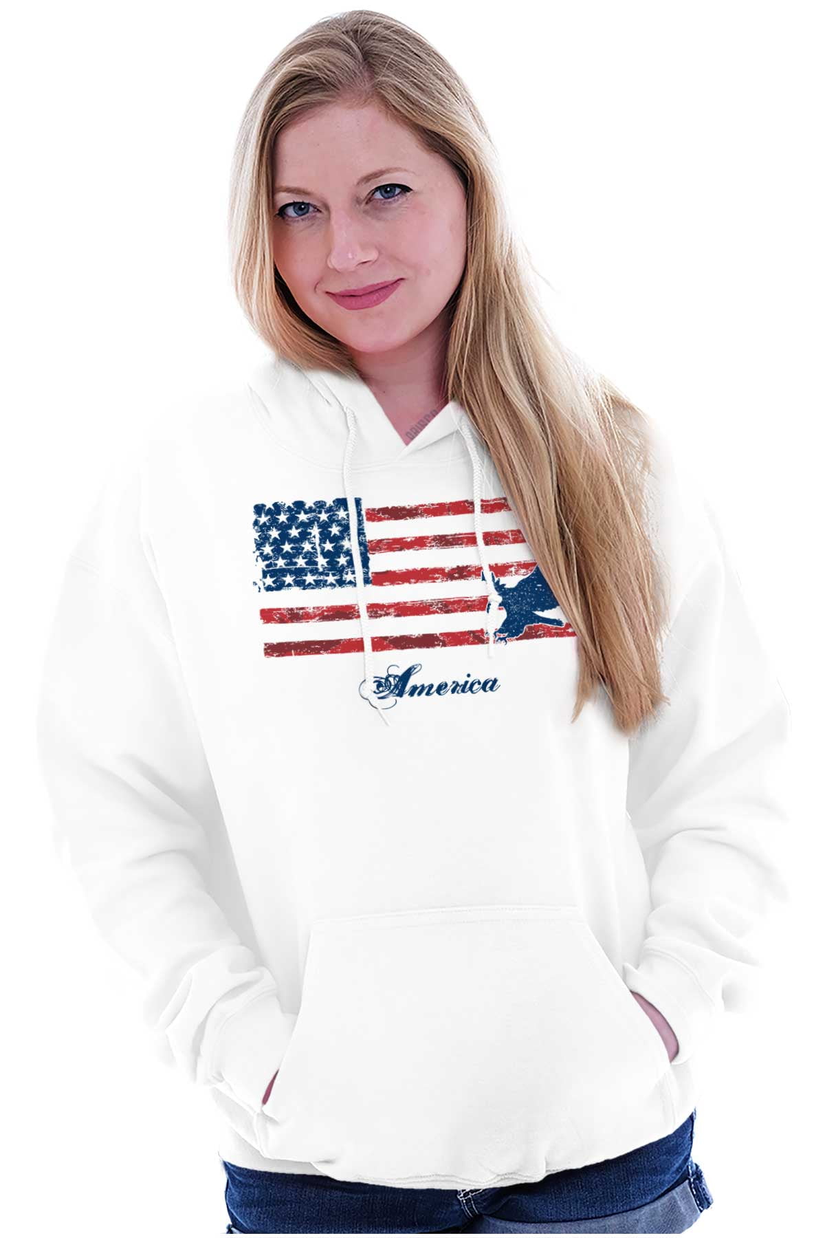America Rugged American Flag Eagle Hoodie Sweatshirt Women Men Brisco Brands 4X Walmart