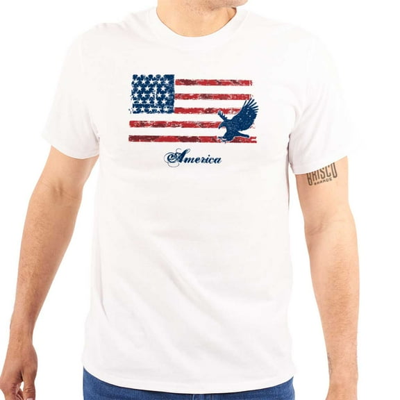 America Rugged American Flag Eagle Men's Graphic T Shirt Tees Brisco Brands X