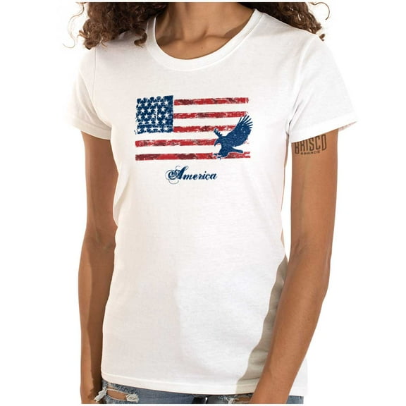America Rugged American Flag Eagle Womens Slim Fit Graphic Tee Brisco Brands M