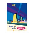 thumbnail image 1 of America - Sabena Belgian World Airlines - Vintage Airline Travel Poster by Gaston Vanden Eynde c.1958 - Bamboo Fine Art 290gsm Paper (Unframed) 12x16in, 1 of 4
