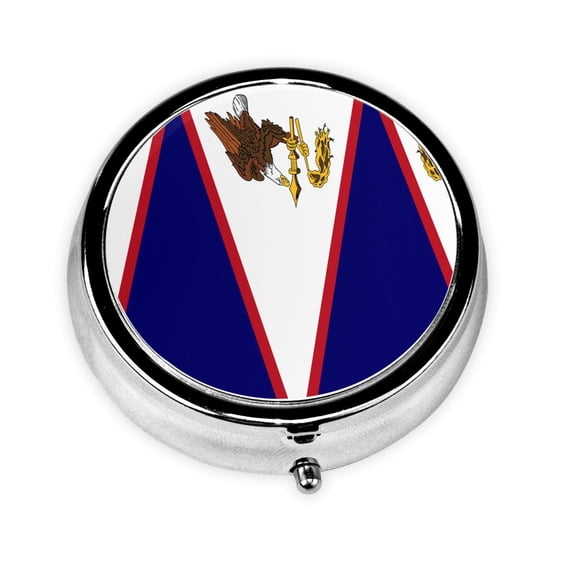 America Samoa Flag Pill Case Pill Box Round 3 Compartment Small Pill Organizer For Purse Or Pocket Small Roud Pill Box