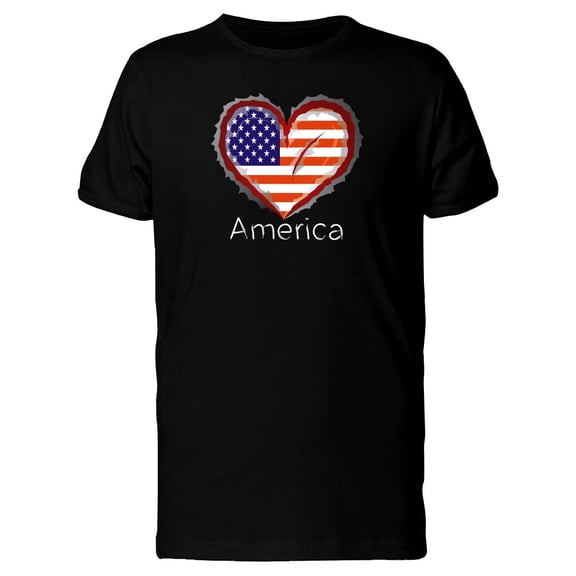 America Scratched Flag Heart T-Shirt Men -Image by Shutterstock, Male 4X-Large