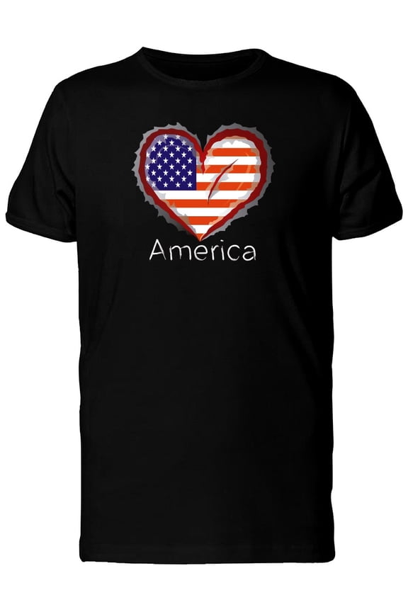 America Scratched Flag Heart T-Shirt Men -Image by Shutterstock, Male XX-Large