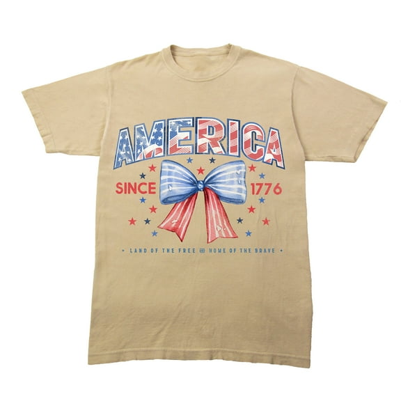 America Since 1776 Bow Adult Sand Crew Neck Short Sleeve T-shirt - 3XL