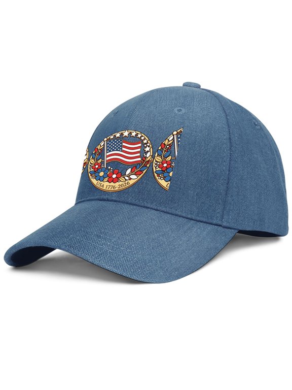 America Since 1776 USA 250th Anniversary Red White Blue Heart Baseball Cap Adjustable Snapback Breathable Eyelets Outdoor Hiking Cap