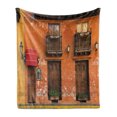 thumbnail image 1 of America Soft Flannel Fleece Blanket, Cartagena Streets with Vibrant Color Building Facade Caribbean Landscape Columbia, Cozy Plush for Indoor and Outdoor Use, 70" x 90", Orange Brown, by Ambesonne, 1 of 5