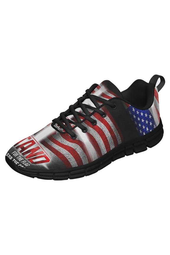 America Stand For The Kneel For The Cross Running Shoes Sneakers Mesh Black Size 7