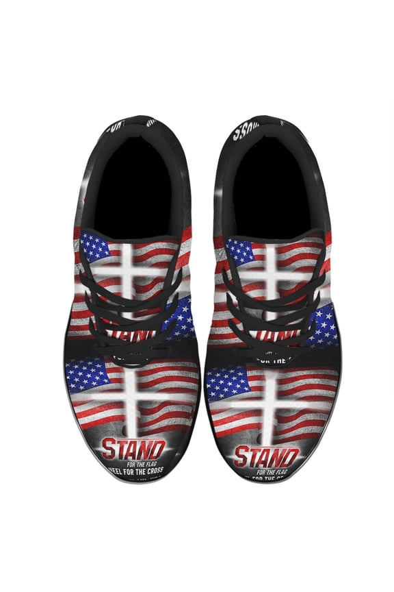 America Stand For The Kneel For The Cross Shoes Women's Fashion Sneakers Tennis Running Shoes for Men Women Black Size 9