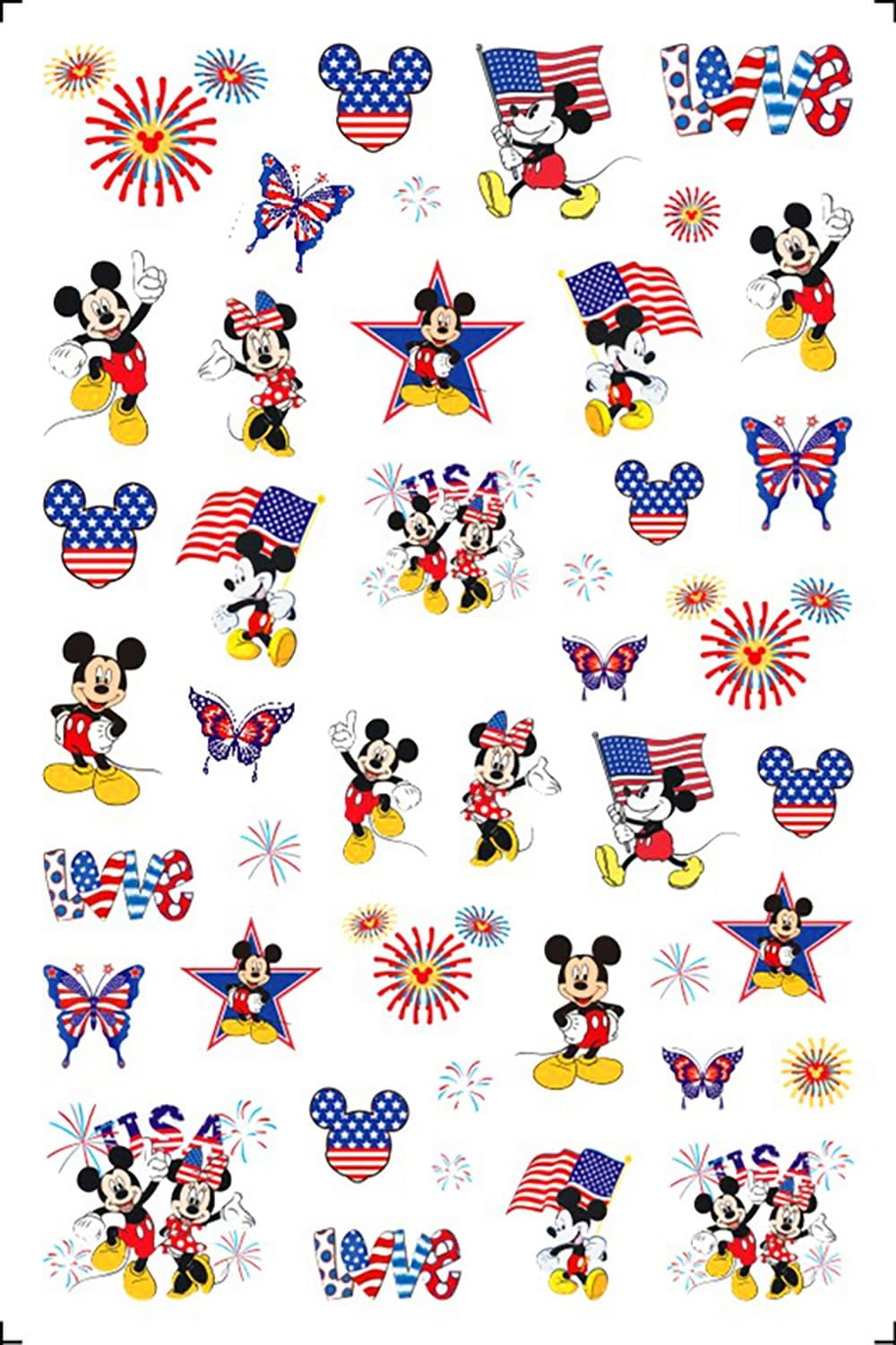 America Stars Fireworks Butterfly Nail Art Stickers 4th of July Red White Blue Cute Minnie Mickey Nail Sticker Mouse Ears - American Flag D183