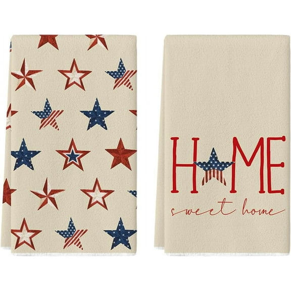 America Stars Home Patriotic 4th of July Kitchen Towels Dish Towels, 18x26 Inch Seasonal Summer Decoration Hand Towels Set of 2