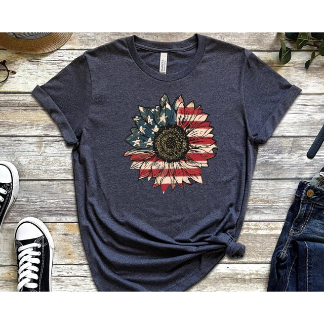 America Sunflower Shirt, USA Flag Flower T Shirt, Gift For American