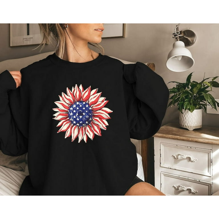 America Sunflower Sweatshirt Sunflower Sweatshirt USA Sunflower Sunflower shirts 4th Of July Flag Graphic T Shirt Walmart