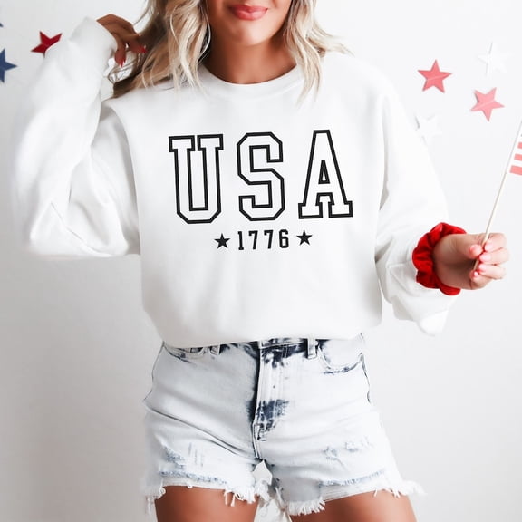 America Sweatshirt, 4th of July Sweatshirt, USA Flag Crewneck, Patriotic Sweater, Trendy Summer Sweatshirt, Star American Red White and Blue All Size S-5Xl