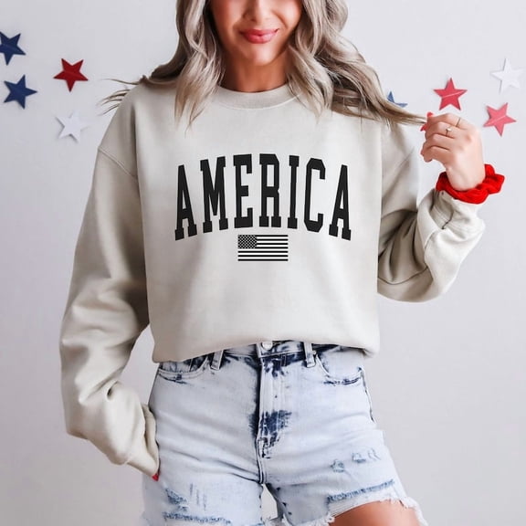 America Sweatshirt, 4th of July Sweatshirt, USA Flag Crewneck, Patriotic Sweater, Trendy Summer Sweatshirt, Star American Red White and Blue All Size S-5Xl