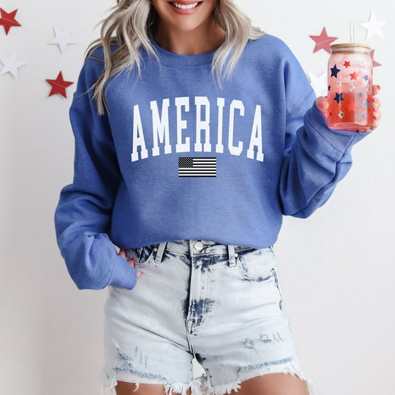 America Sweatshirt, 4th of July Sweatshirt, USA Flag Crewneck, Patriotic Sweater, Trendy Summer Sweatshirt, Star American Red White and Blue Tshirt All Size S-5XL