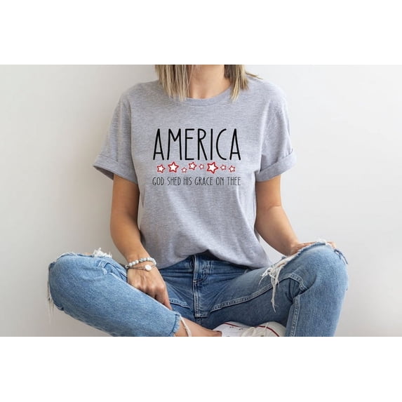 America T-Shirt, God Shed His Grace On Thee Tee, Independence Day Tee, 4th of July Shirt, Patriotic Christian Gift, American Mama Shirt