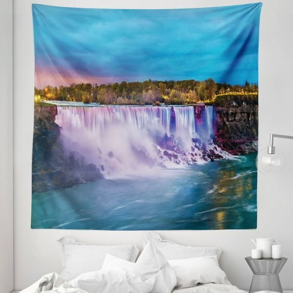 America Tapestry, Majestic View of the Niagara Falls Strong Flow of the Water Dreamy Illustration, Fabric Wall Hanging Decor for Bedroom Living Room Dorm, 5 Sizes, Multicolor, by Ambesonne