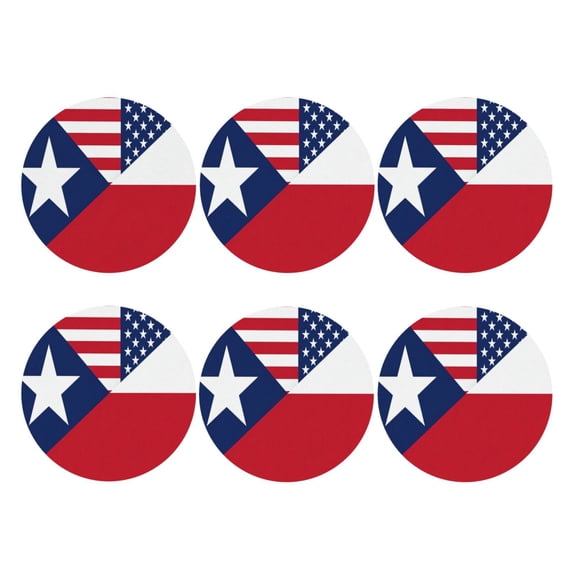 America Texas Flag Leather Drinks Coasters Suitable for Various Cups Set of 6 Round Shape