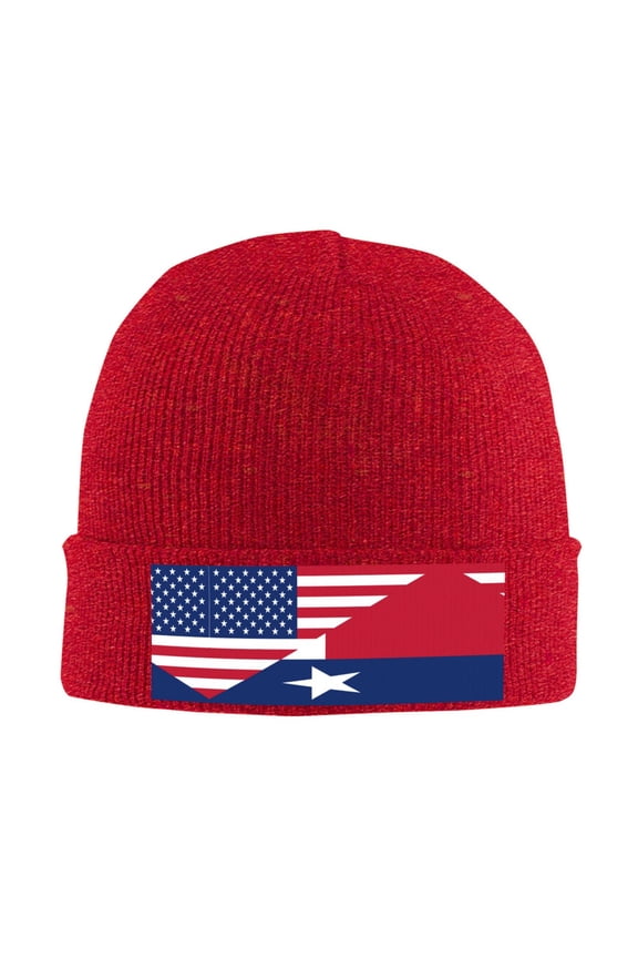 America Texas Flag Pattern Beanie Hat Knit Hat Skull Cap for Men Women Winter Hat Red