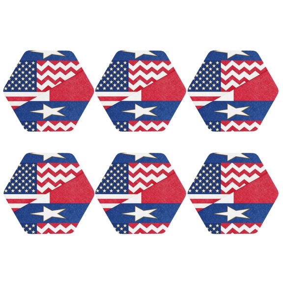 America Texas Flag Pattern Leather Drink Coasters for Drinks (6 Pack) for Tabletop Protection Hexagon