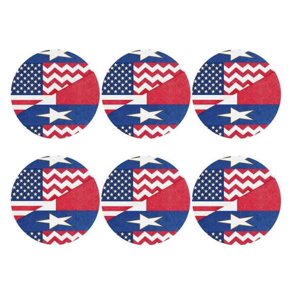 America Texas Flag Pattern Leather Drink Coasters for Drinks (6 Pack) for Tabletop Protection Round Shape