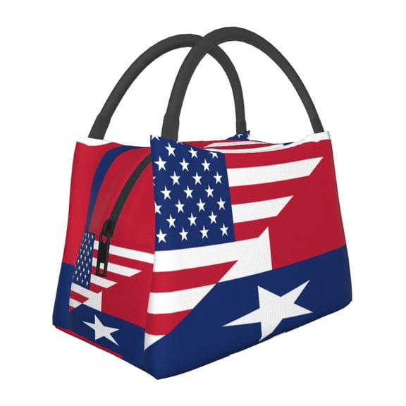 America Texas Flag Pattern Lunch Tote Bag Trendy Lightweight Reusable Stylish Bento Box For Adult