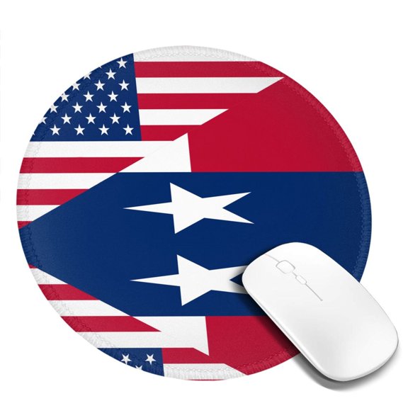 America Texas Flag Pattern Round MousePad Washable Non-Slip Rubber Base Small Mouse Mat, 7.9×7.9 inches