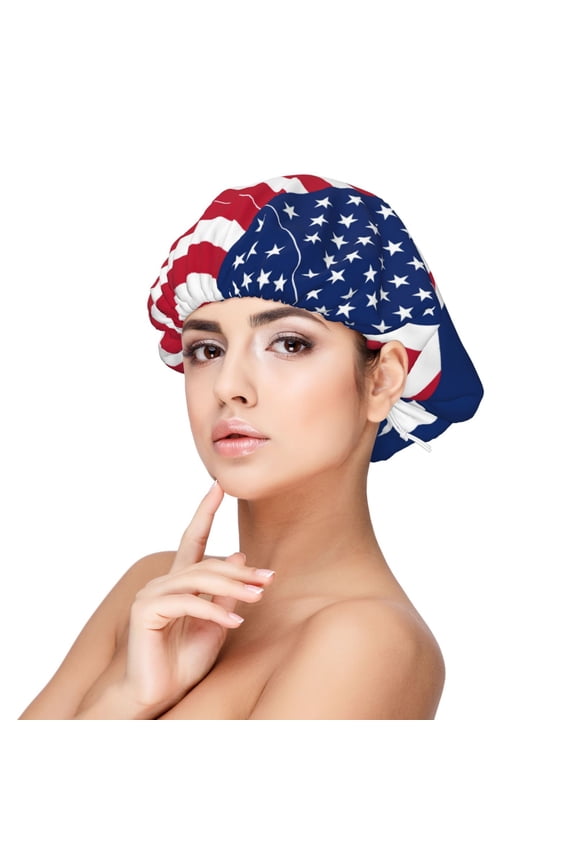 America Texas Flag Pattern Sleep Cap Satin Bonnet Sleeping Hat Soft Elastic Night Hair Cover For Women