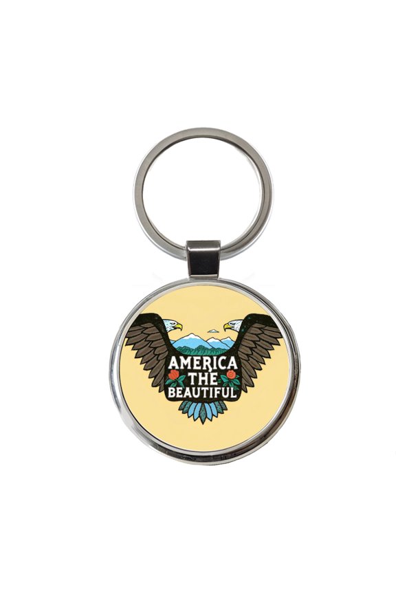 America The Beautiful Eagle Wings USA Metal Round Keychain