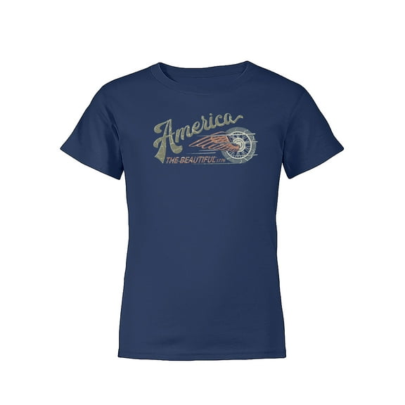 America The Beautiful Motorcycle Wheel With Wings Unisex Biker Graphic T-shirt