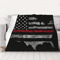 America Thin Red Firefighter Line Flag Throw Blanket Warm Camping Outdoor Light Weight Cozy Blanket for Couch Sofa Bed 80"x60"