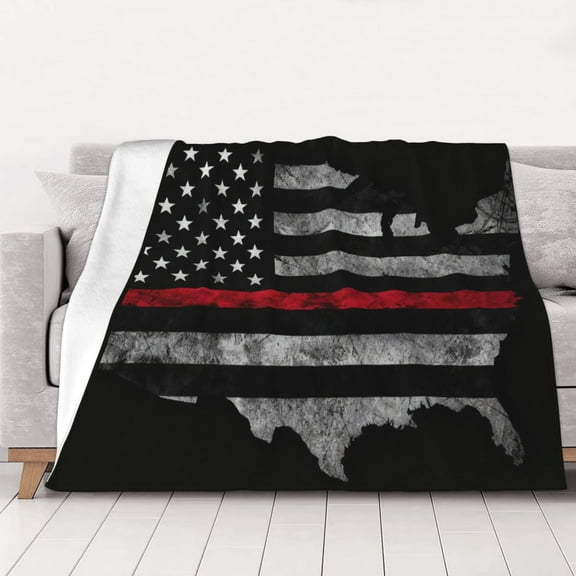 America Thin Red Firefighter Line Flag Throw Blanket Warm Camping Outdoor Light Weight Cozy Blanket for Couch Sofa Bed 80"x60"