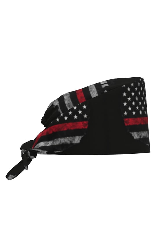America Thin Red Firefighter Line Flag Working Cap With Sweatband Adjustable Unisex Women Tie Back Hat