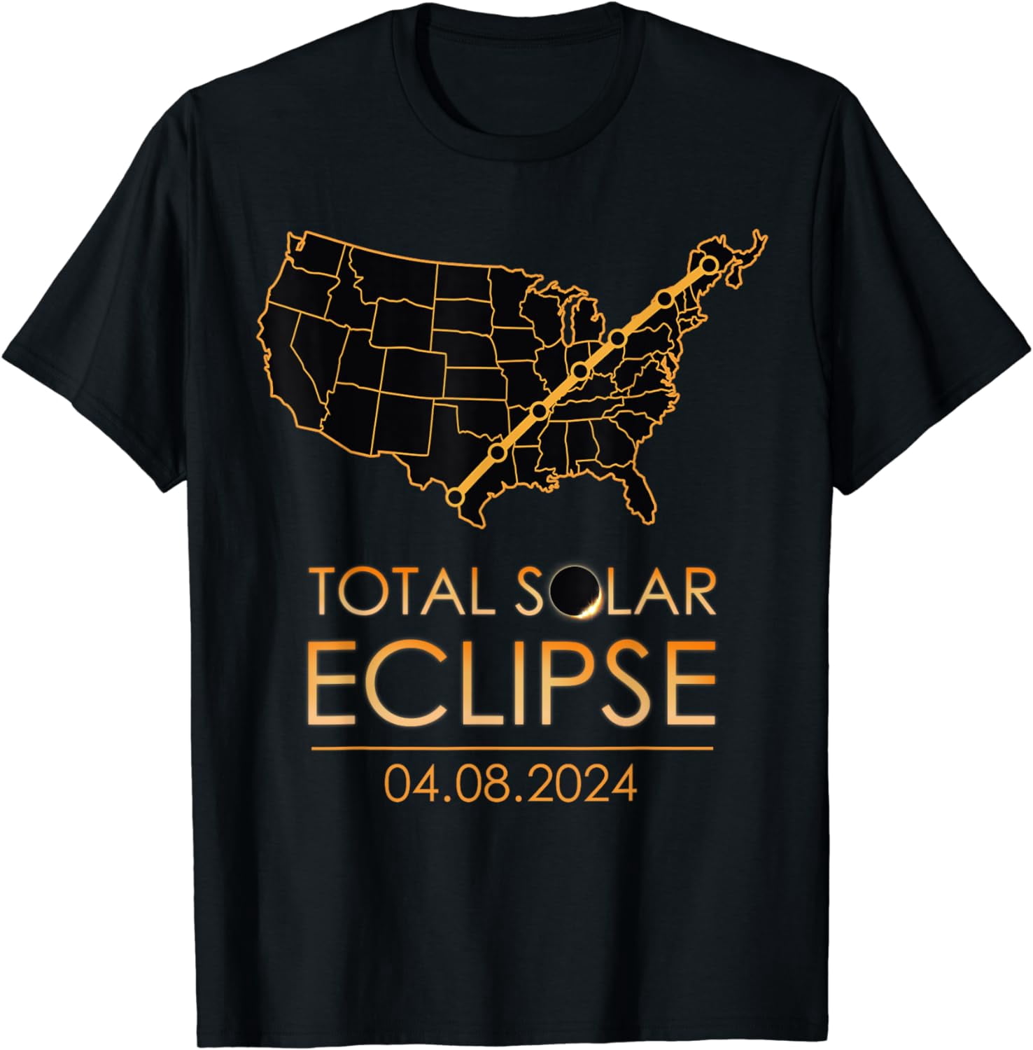 America Total Solar Eclipse April 8 2024 USA Map Totality T-Shirt Black ...