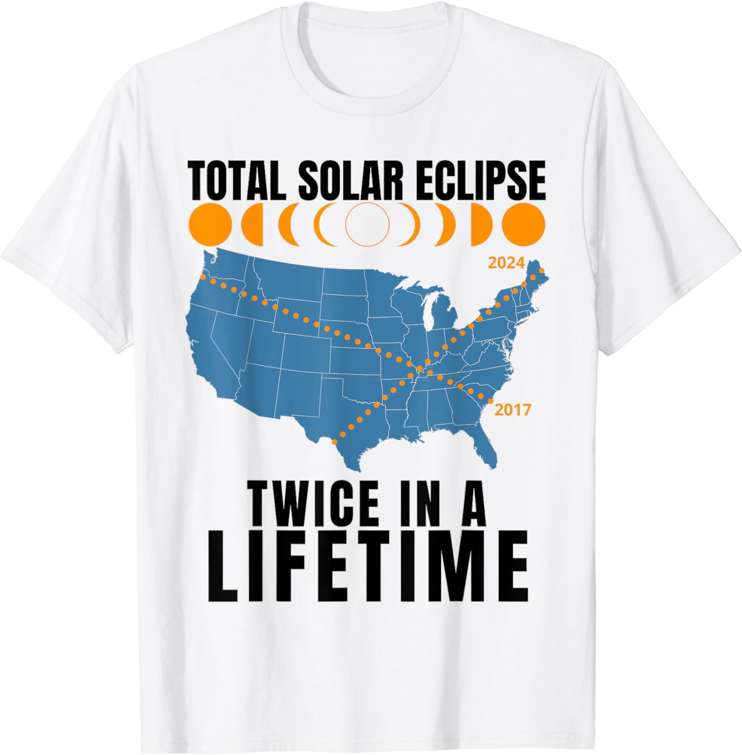 America Total Solar Eclipse April 8 2024 USA Map Totality T-Shirt-Black ...