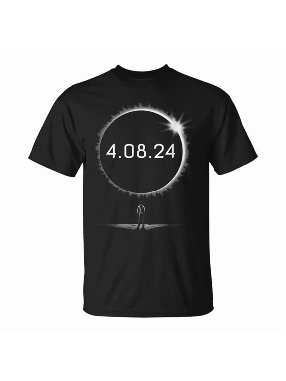 America Totality 2024 Total Solar Eclipse Chaser Unisex Adult Cotton T-Shirt Casual Wear Commemorative Graphic Comfortable Tee, Size S, Color Black