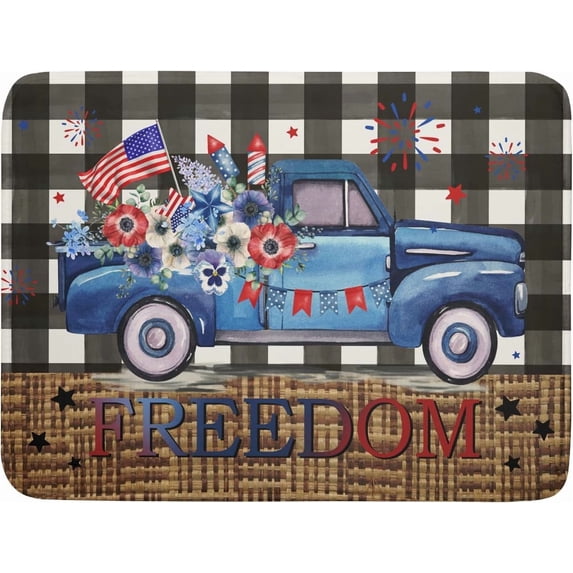 America Truck Dish Drying Mat 18x24 Inches, 4th of July Buffalo Plaid Freedom Washable Absorbent Dishes Drainer Rack Pads Microfiber for Countertop Dining Table Holiday Decor