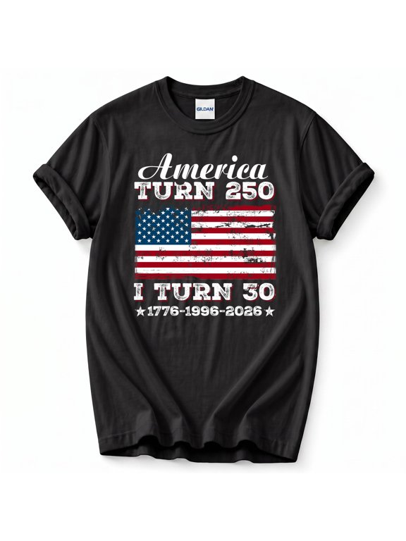 America Turns 250 I Turn 30 T-Shirt – Patriotic 30th Birthday Theme – Independence Day Gift