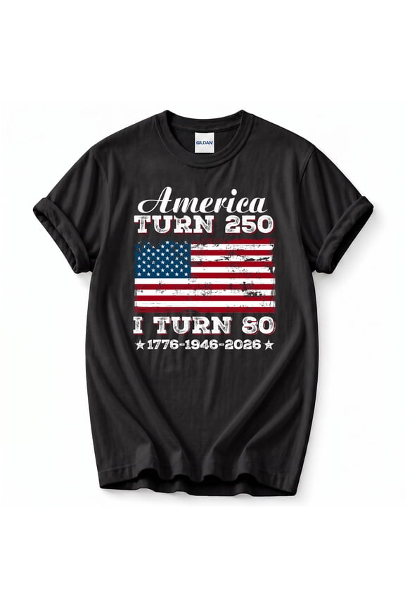 America Turns 250 I Turn 80 T-Shirt – Patriotic 80th Birthday Theme – Independence Day Gift