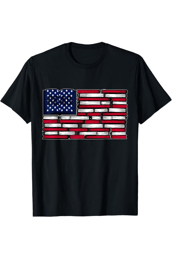 America US Flag Books Library Reading For Book Lover Reader T-Shirt