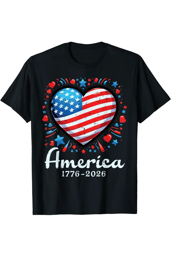 America US Flag Heart 1776 2026 250th Anniversary Women Kids T-Shirt, Vintage Birthday Gift