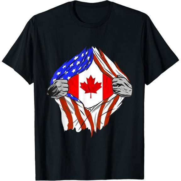 America USA Canadian Flag Chest Canadian Roots Canada T-Shirt