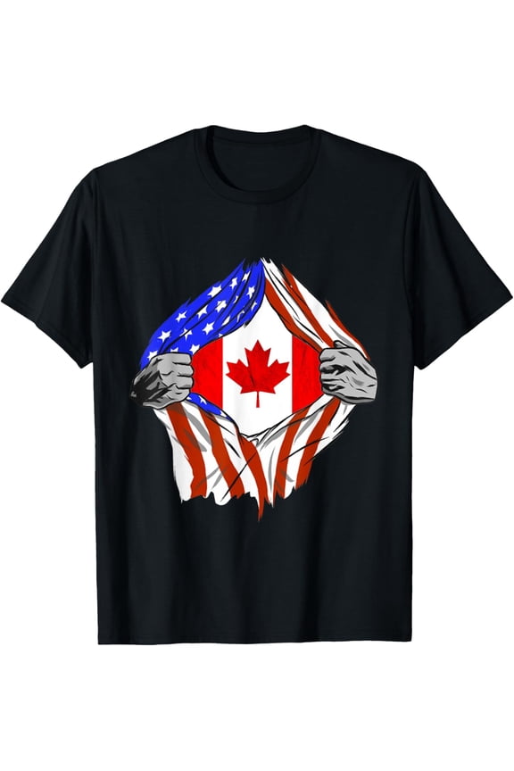 America USA Canadian Flag Chest Canadian Roots Canada T-Shirt